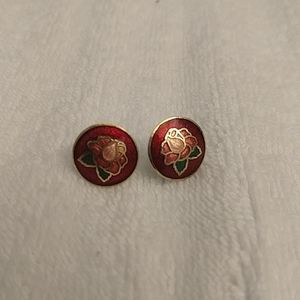 Red rose vintage enamel earrings